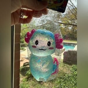Orb Iridescent Blue Axolotl Glitter Plush with Pink Fins